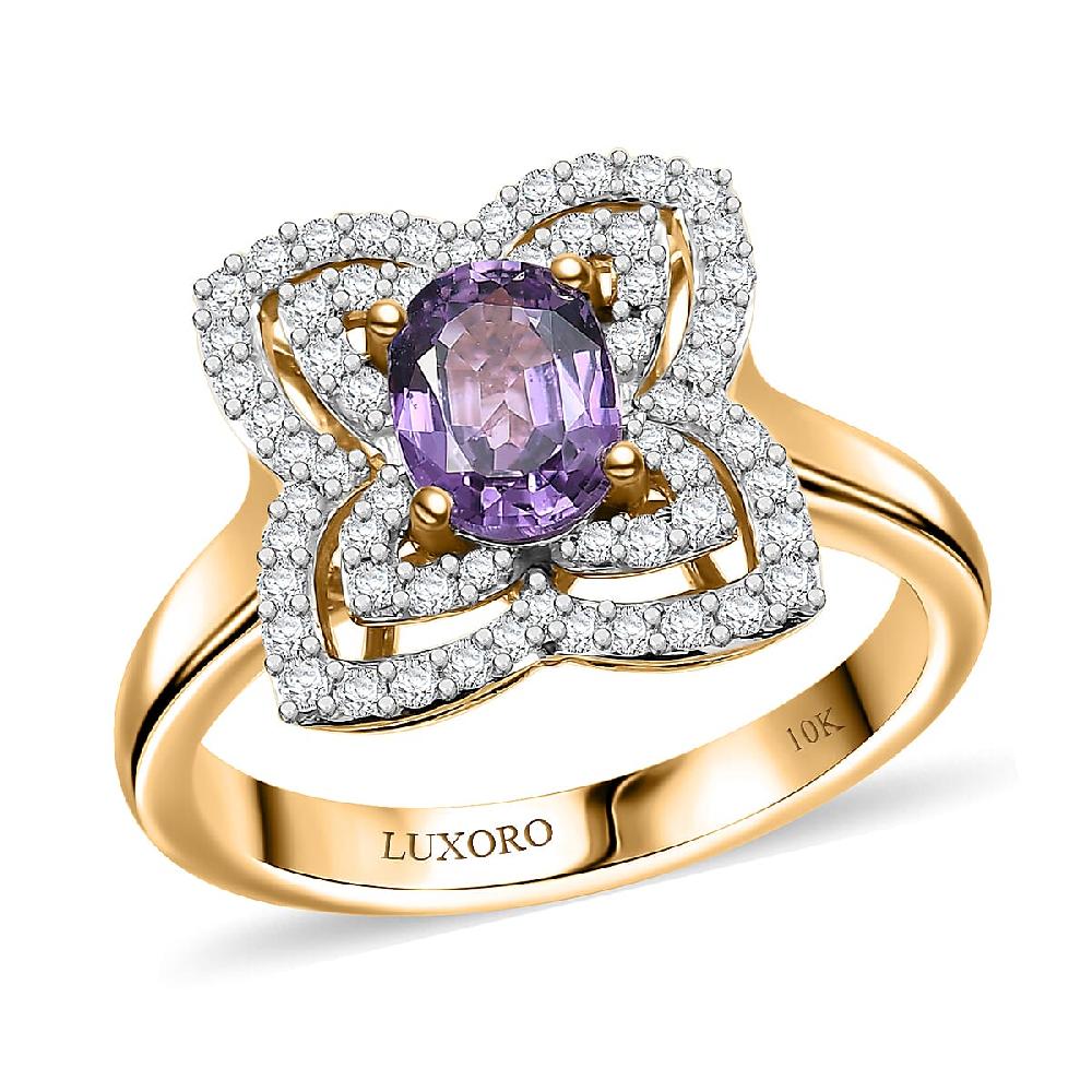 shop lc Luxoro AAA Madagascar Purple Sapphire Diamond Ring in 10K Yellow Gold 1.37 ctw