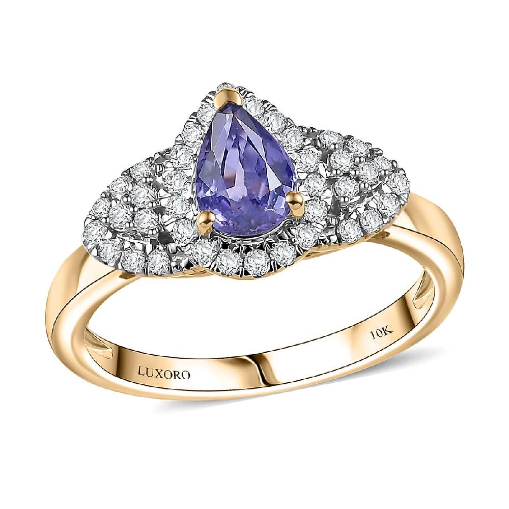 shop lc Luxoro AAA Madagascar Purple Sapphire Diamond Ring in 10K Yellow Gold 1.10 ctw