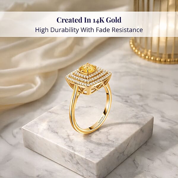 Shop Lc Luxoro AAA Madagascar Yellow Sapphire And G-H I2 Diamond 1.35 Ctw Ring In 14K Yellow Gold