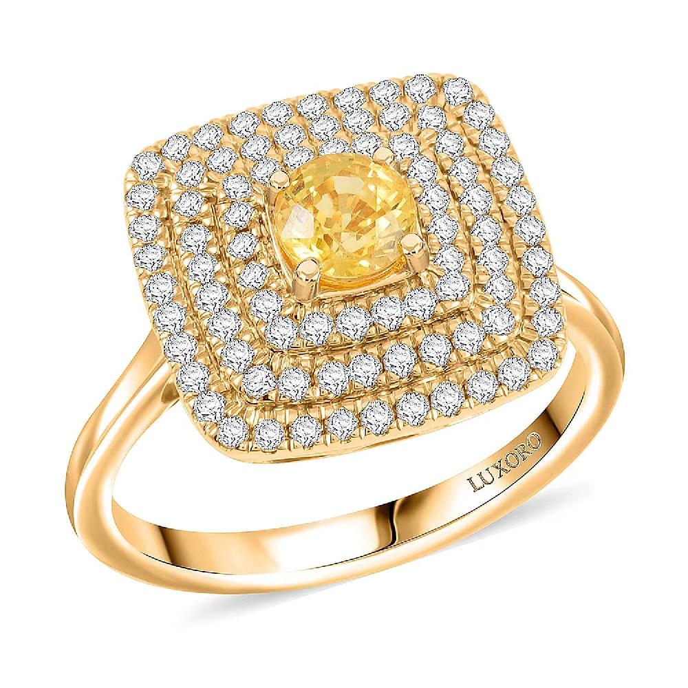shop lc Luxoro AAA Madagascar Yellow Sapphire and G-H I2 Diamond 1.35 ctw Ring in 14K Yellow Gold
