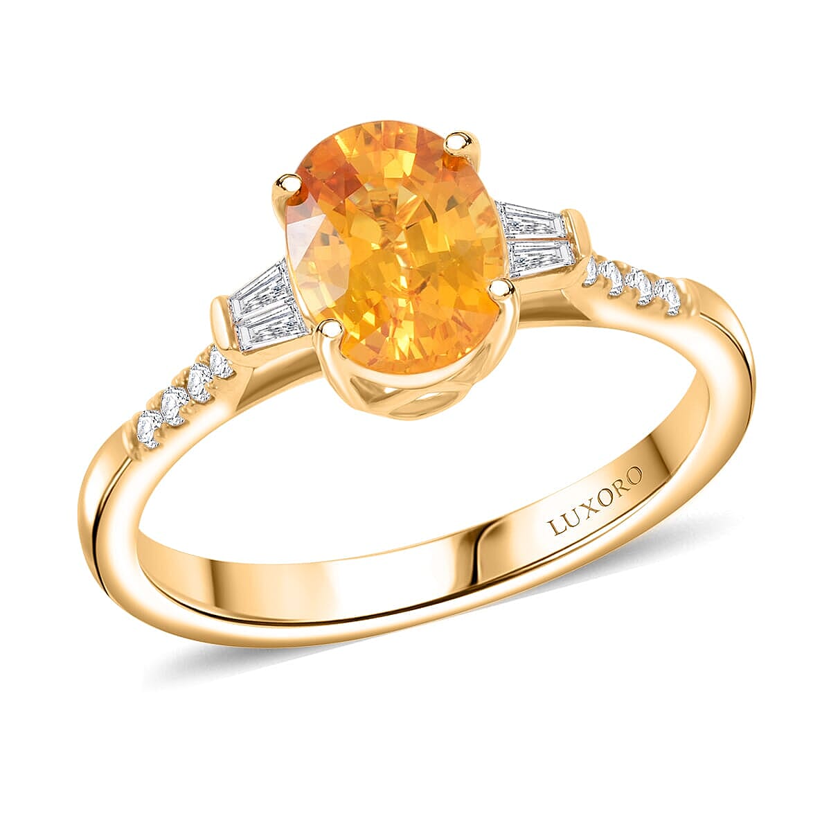 shop lc Luxoro AAA Madagascar Yellow Sapphire and I2 Diamond 1.85 ctw Ring in 14K Yellow Gold