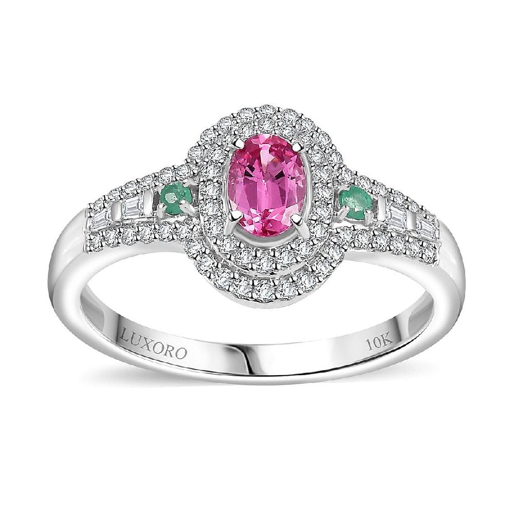 shop lc Luxoro AAA Mahenge Spinel Boyaca Colombian Emerald and G-H I2 Diamond 1.00 ctw Radiant Rose Ring in 10K White Gold
