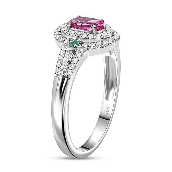 Shop Lc Luxoro AAA Mahenge Spinel Boyaca Colombian Emerald And G-H I2 Diamond 1.00 Ctw Radiant Rose Ring In 10K White Gold