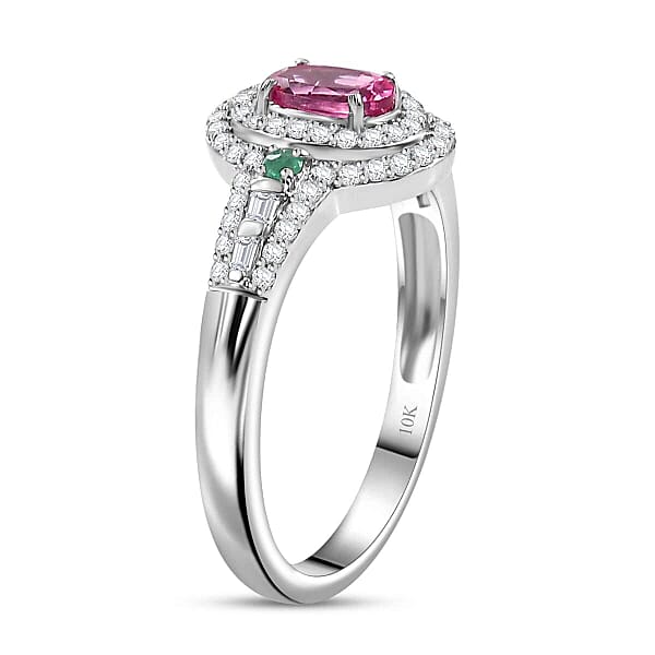 Shop Lc Luxoro AAA Mahenge Spinel Boyaca Colombian Emerald And G-H I2 Diamond 1.00 Ctw Radiant Rose Ring In 10K White Gold