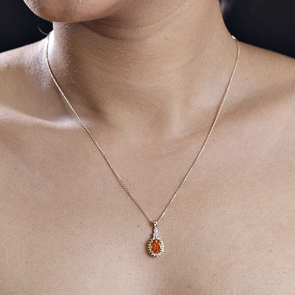 Shop Lc Luxoro AAA Mandarin Garnet Natural Yellow And White Diamond 1.85 Ctw Sunburst Pendant Necklace In 14K Yellow Gold 18 Inches