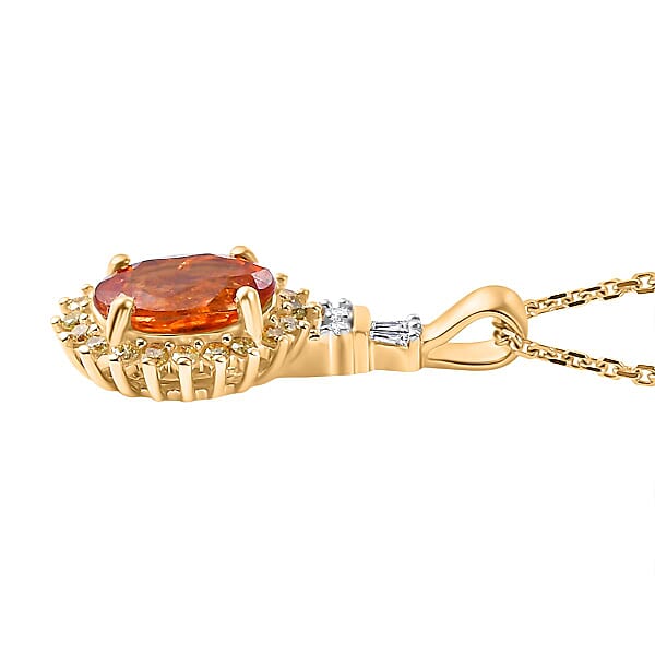 Shop Lc Luxoro AAA Mandarin Garnet Natural Yellow And White Diamond 1.85 Ctw Sunburst Pendant Necklace In 14K Yellow Gold 18 Inches