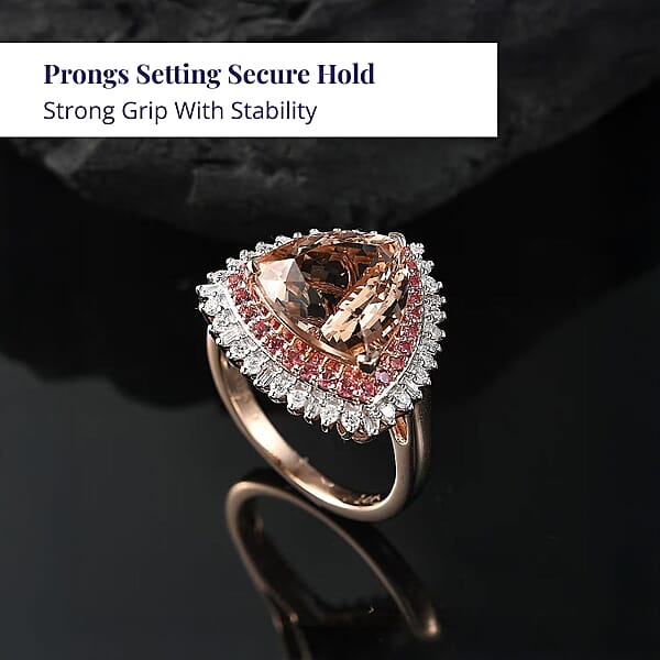 Shop Lc Luxoro AAA Mangoro Morganite Padparadscha Sapphire (BT) And G-H I2 Diamond 6.00 Ctw Ring In 14K Rose Gold