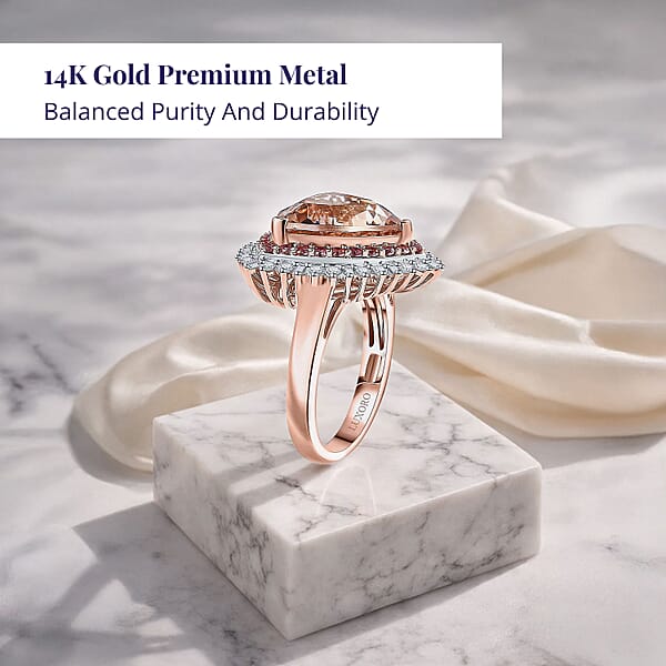Shop Lc Luxoro AAA Mangoro Morganite Padparadscha Sapphire (BT) And G-H I2 Diamond 6.00 Ctw Ring In 14K Rose Gold