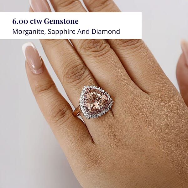 Shop Lc Luxoro AAA Mangoro Morganite Padparadscha Sapphire (BT) And G-H I2 Diamond 6.00 Ctw Ring In 14K Rose Gold