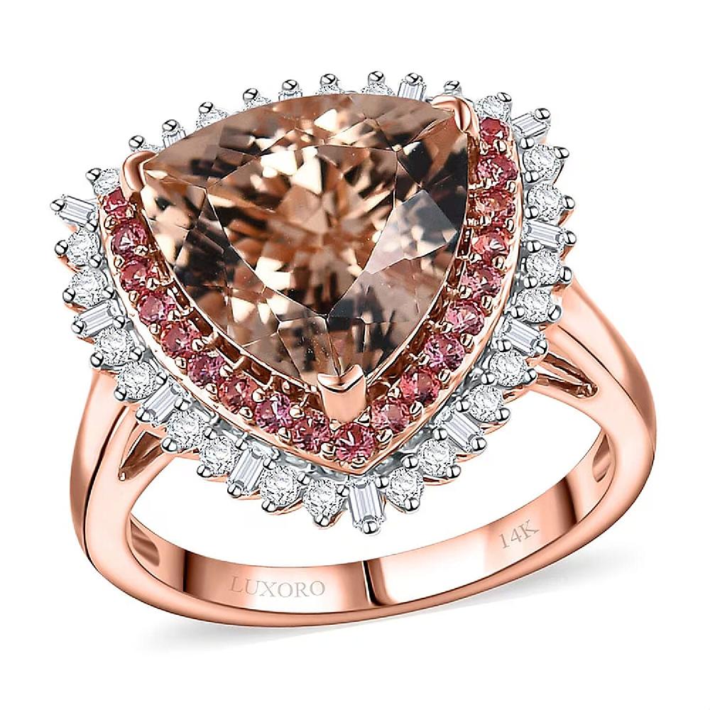 shop lc Luxoro AAA Mangoro Morganite Padparadscha Sapphire (BT) and G-H I2 Diamond 6.00 ctw Ring in 14K Rose Gold