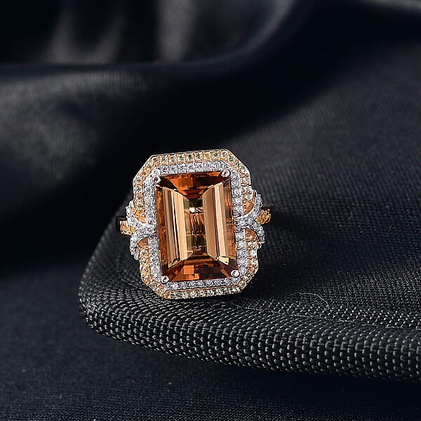 Shop Lc Luxoro AAA Marialite Yellow Sapphire Diamond Ring In 10K Rose Gold 7.70 Ctw