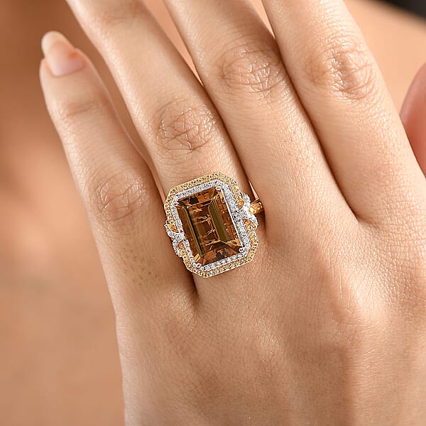 Shop Lc Luxoro AAA Marialite Yellow Sapphire Diamond Ring In 10K Rose Gold 7.70 Ctw