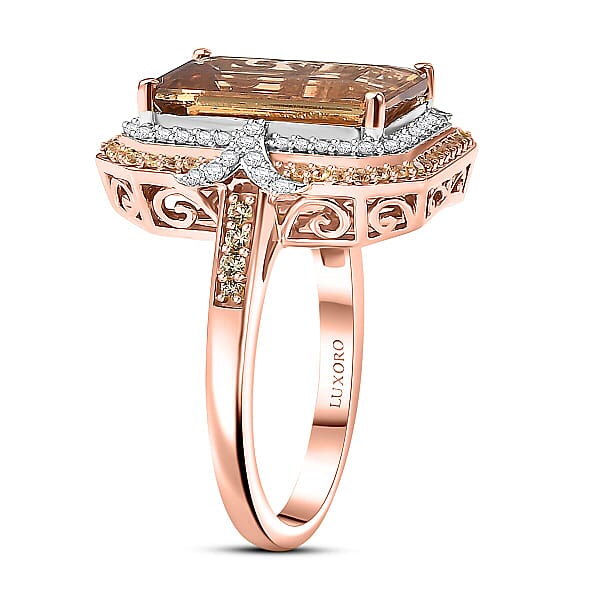 Shop Lc Luxoro AAA Marialite Yellow Sapphire Diamond Ring In 10K Rose Gold 7.70 Ctw