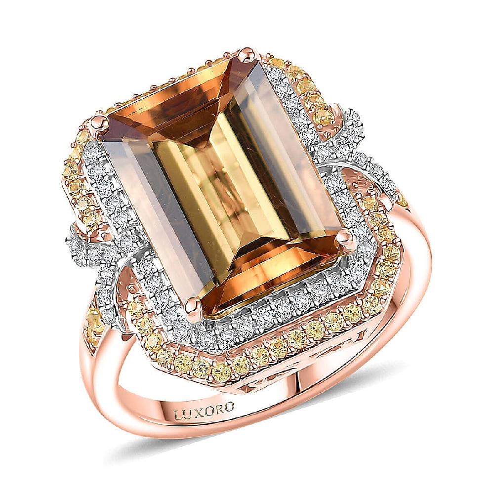 shop lc Luxoro AAA Marialite Yellow Sapphire Diamond Ring in 10K Rose Gold 7.70 ctw