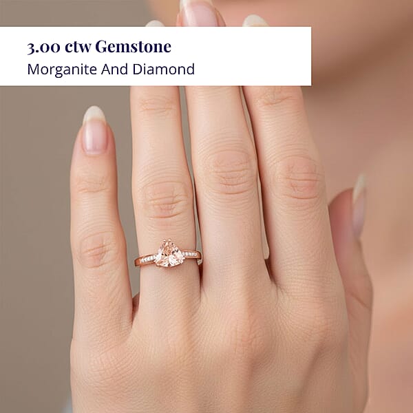 Shop Lc Luxoro AAA Marropino Morganite And G-H I2 Diamond 3.00 Ctw Ring In 10K Rose Gold