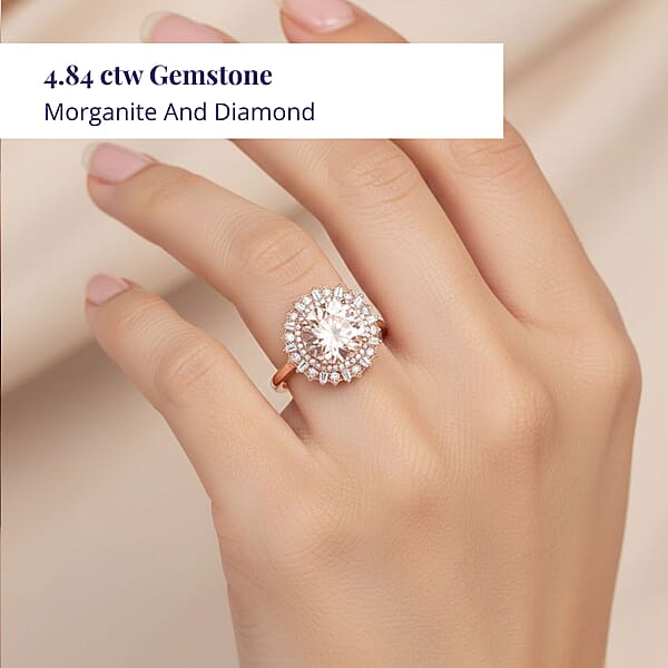 Shop Lc Luxoro AAA Marropino Morganite And G-H I2 Diamond 4.84 Ctw Ring In 10K Rose Gold 4.33 Grams