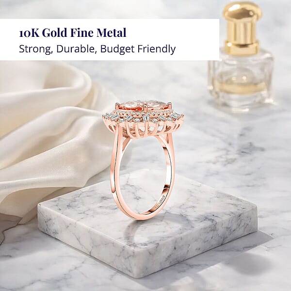 Shop Lc Luxoro AAA Marropino Morganite And G-H I2 Diamond 4.84 Ctw Ring In 10K Rose Gold 4.33 Grams