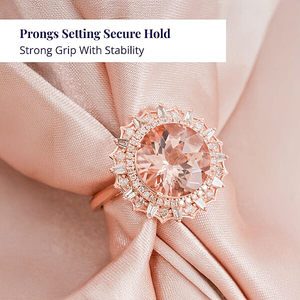 Shop Lc Luxoro AAA Marropino Morganite And G-H I2 Diamond 4.84 Ctw Ring In 10K Rose Gold 4.33 Grams