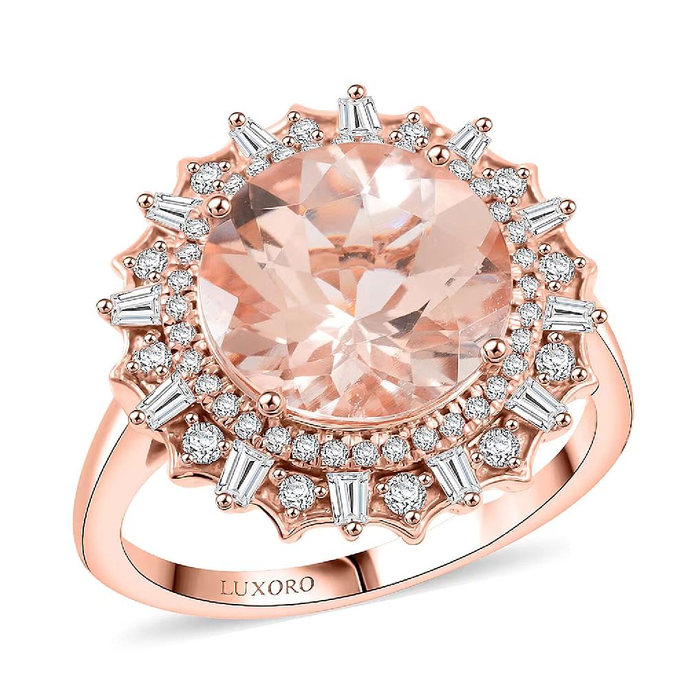 shop lc Luxoro AAA Marropino Morganite and G-H I2 Diamond 4.84 ctw Ring in 10K Rose Gold 4.33 Grams