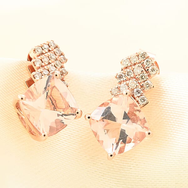 Shop Lc Luxoro AAA Marropino Morganite And G-H I2 Diamond 2.70 Ctw Earrings In 10K Rose Gold
