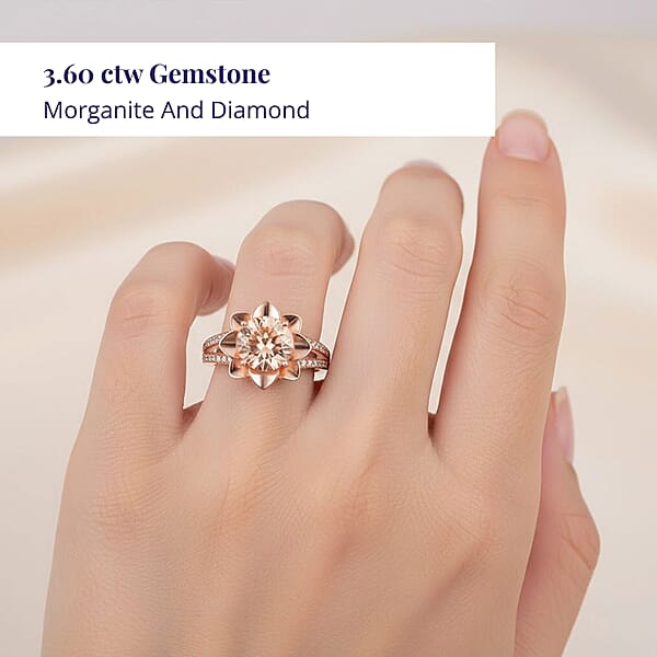Shop Lc Luxoro AAA Marropino Morganite And G-H I2 Diamond 3.60 Ctw Daisy Floral Ring In 10K Rose Gold 6.07 Grams