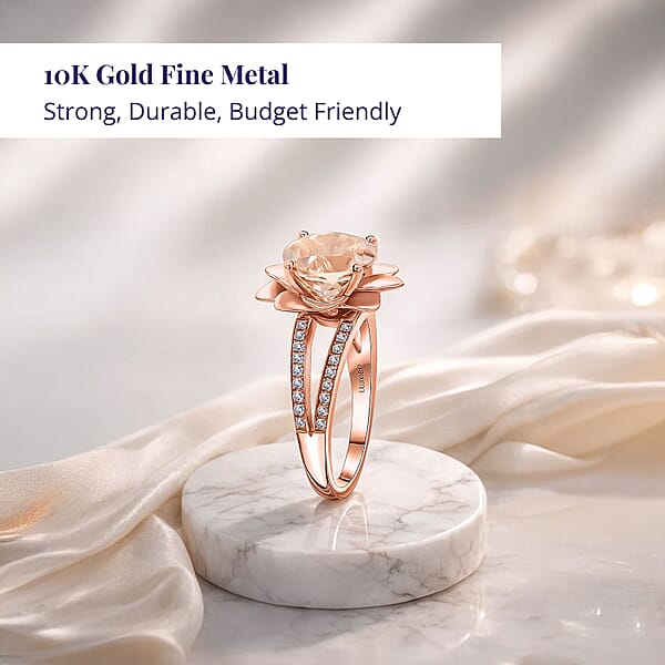 Shop Lc Luxoro AAA Marropino Morganite And G-H I2 Diamond 3.60 Ctw Daisy Floral Ring In 10K Rose Gold 6.07 Grams