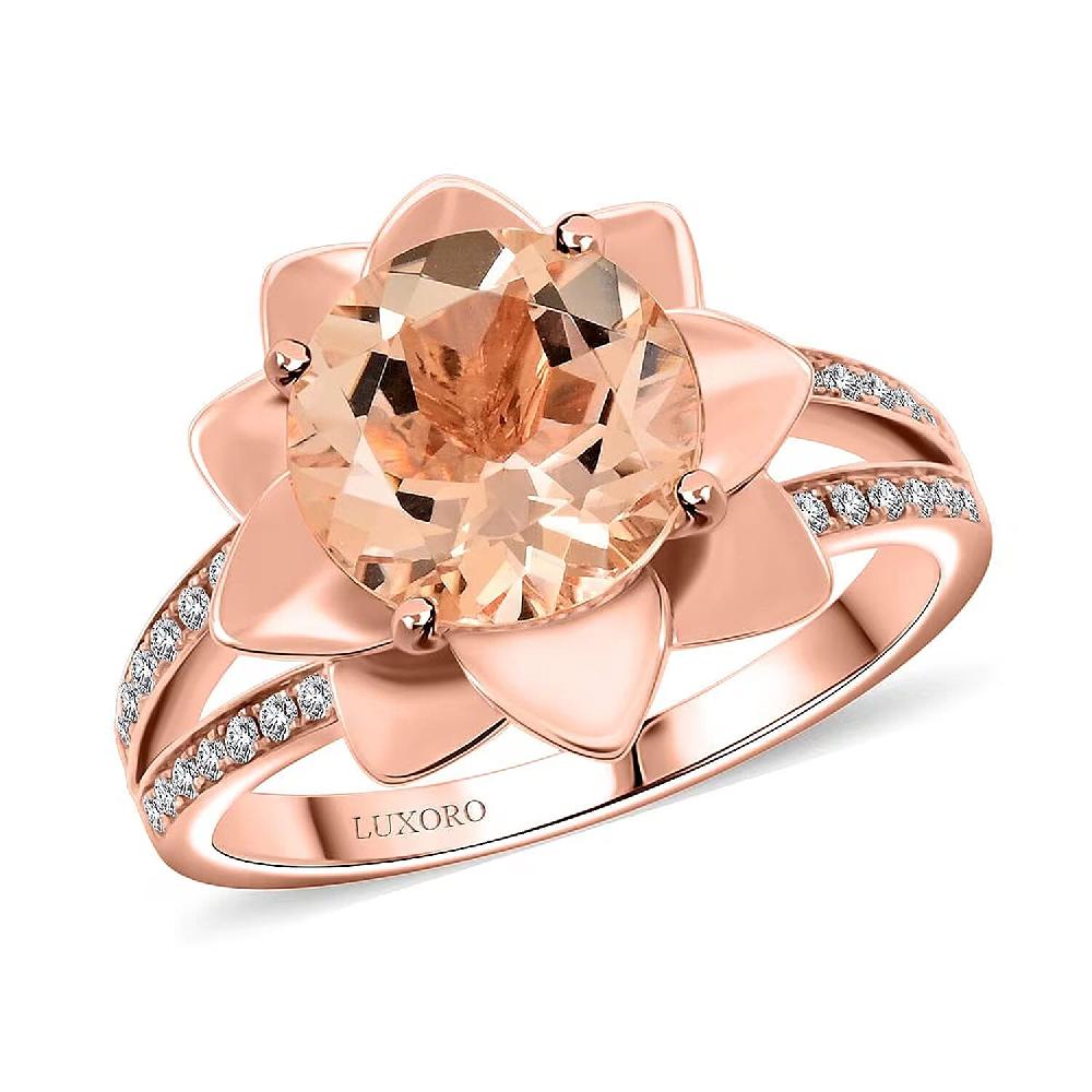 shop lc Luxoro AAA Marropino Morganite and G-H I2 Diamond 3.60 ctw Daisy Floral Ring in 10K Rose Gold 6.07 Grams