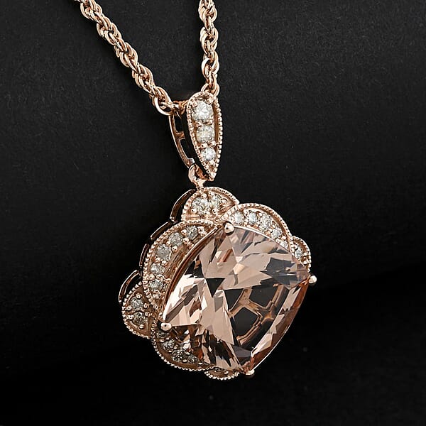 Shop Lc Luxoro AAA Marropino Morganite And G-H I2 Diamond 6.94 Ctw Pendant Necklace In 10K Rose Gold 18 Inches