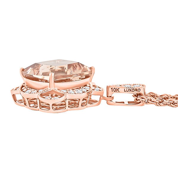 Shop Lc Luxoro AAA Marropino Morganite And G-H I2 Diamond 6.94 Ctw Pendant Necklace In 10K Rose Gold 18 Inches