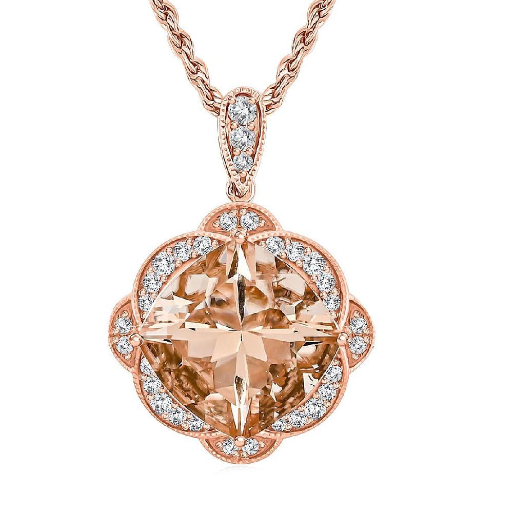 shop lc Luxoro AAA Marropino Morganite and G-H I2 Diamond 6.94 ctw Pendant Necklace in 10K Rose Gold 18 Inches