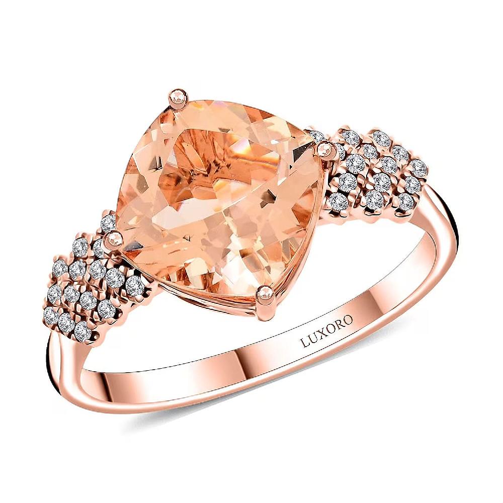 shop lc Luxoro AAA Marropino Morganite and G-H I2 Diamond 3.80 ctw Ring in 10K Rose Gold