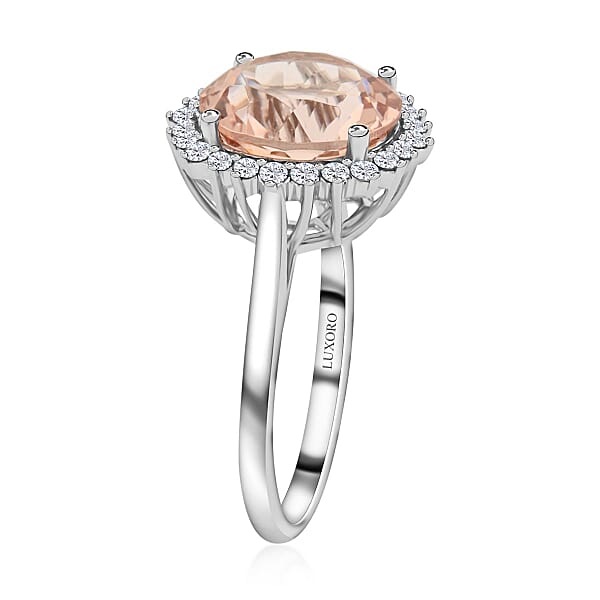 Shop Lc Luxoro AAA Marropino Morganite And G-H I2 Diamond 5.00 Ctw Ring In 14K White Gold