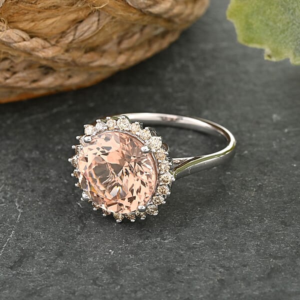 Shop Lc Luxoro AAA Marropino Morganite And G-H I2 Diamond 5.00 Ctw Ring In 14K White Gold