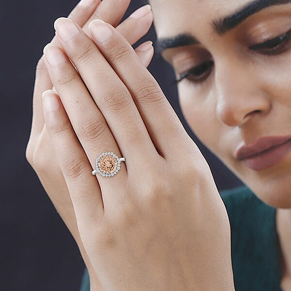 Shop Lc Luxoro AAA Marropino Morganite And G-H I2 Diamond 5.00 Ctw Ring In 14K White Gold