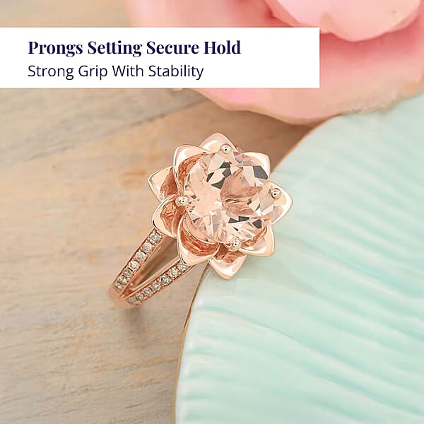Shop Lc Luxoro AAA Marropino Morganite And G-H I2 Diamond 3.60 Ctw Daisy Floral Ring In 10K Rose Gold 6.07 Grams