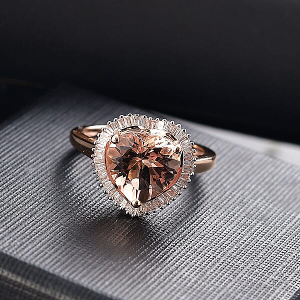 Shop Lc Luxoro AAA Marropino Morganite Diamond G-H I2 3.33 Ctw Heart Ring In 10K Rose Gold (Size 8.0)
