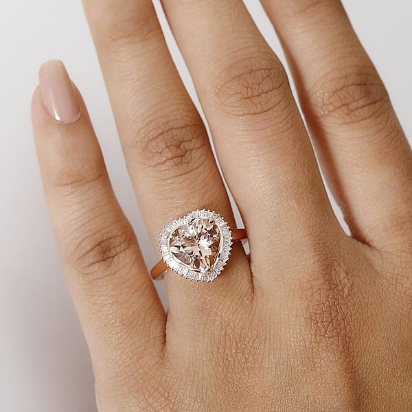 Shop Lc Luxoro AAA Marropino Morganite Diamond G-H I2 3.33 Ctw Heart Ring In 10K Rose Gold (Size 9.5)