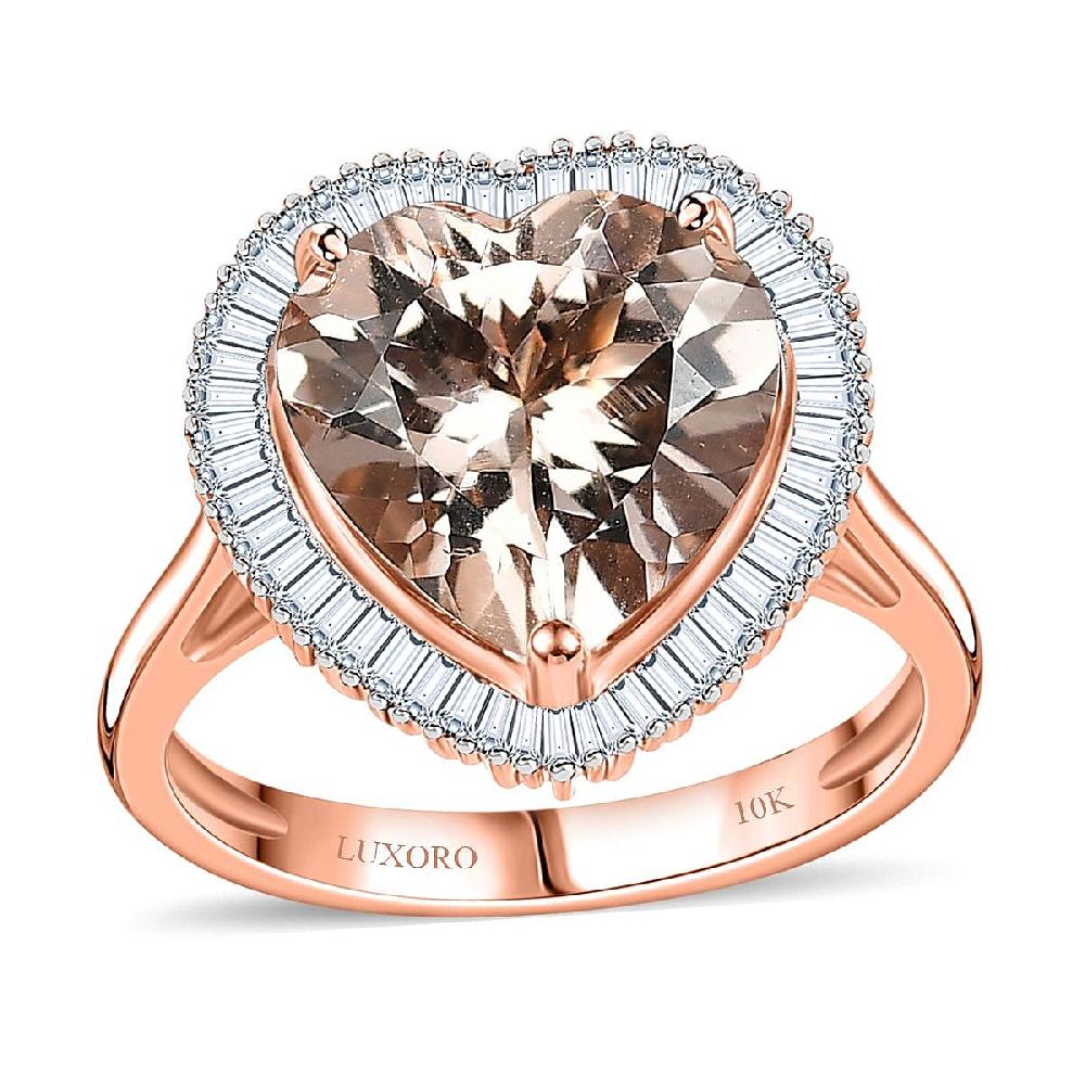 shop lc Luxoro AAA Marropino Morganite Diamond G-H I2 3.33 ctw Heart Ring in 10K Rose Gold (Size 8.0)