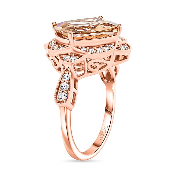 Shop Lc Luxoro AAA Marropino Morganite Diamond Ring In 10K Rose Gold 7.00 Ctw
