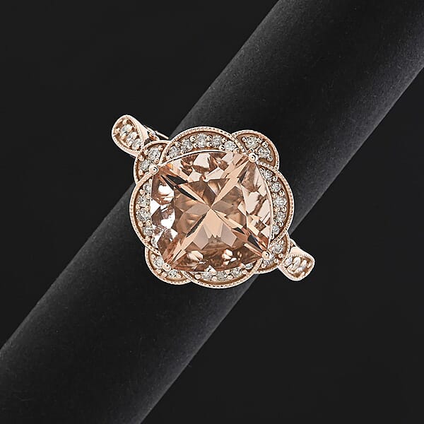 Shop Lc Luxoro AAA Marropino Morganite Diamond Ring In 10K Rose Gold 7.00 Ctw