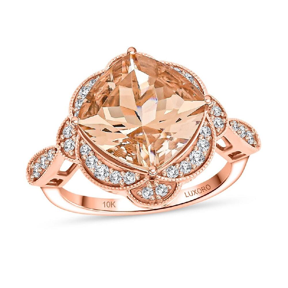 shop lc Luxoro AAA Marropino Morganite Diamond Ring in 10K Rose Gold 7.00 ctw