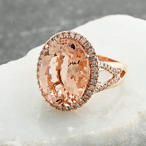 Shop Lc Luxoro AAA Marropino Morganite Diamond Ring In 14K Rose Gold 8.50 Ctw