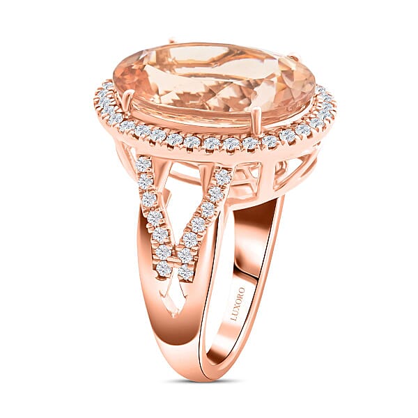 Shop Lc Luxoro AAA Marropino Morganite Diamond Ring In 14K Rose Gold 8.50 Ctw