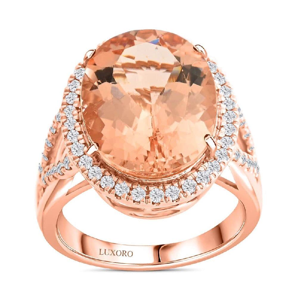 shop lc Luxoro AAA Marropino Morganite Diamond Ring in 14K Rose Gold 8.50 ctw