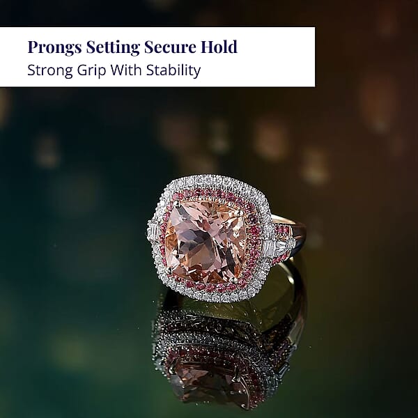 Shop Lc Luxoro AAA Marropino Morganite Padparadscha Sapphire And White Diamond I2 7.80 Ctw Classic Halo Ring In 14K Yellow Gold