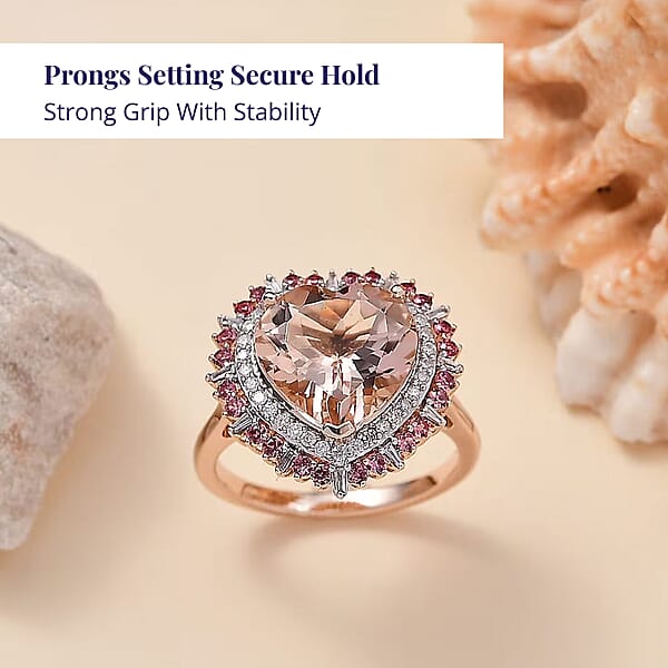 Shop Lc Luxoro AAA Marropino Morganite Padparadscha Sapphire And Diamond I2 5.90 Ctw Radiant Heart Ring In 14K Rose Gold (Size 6.0)