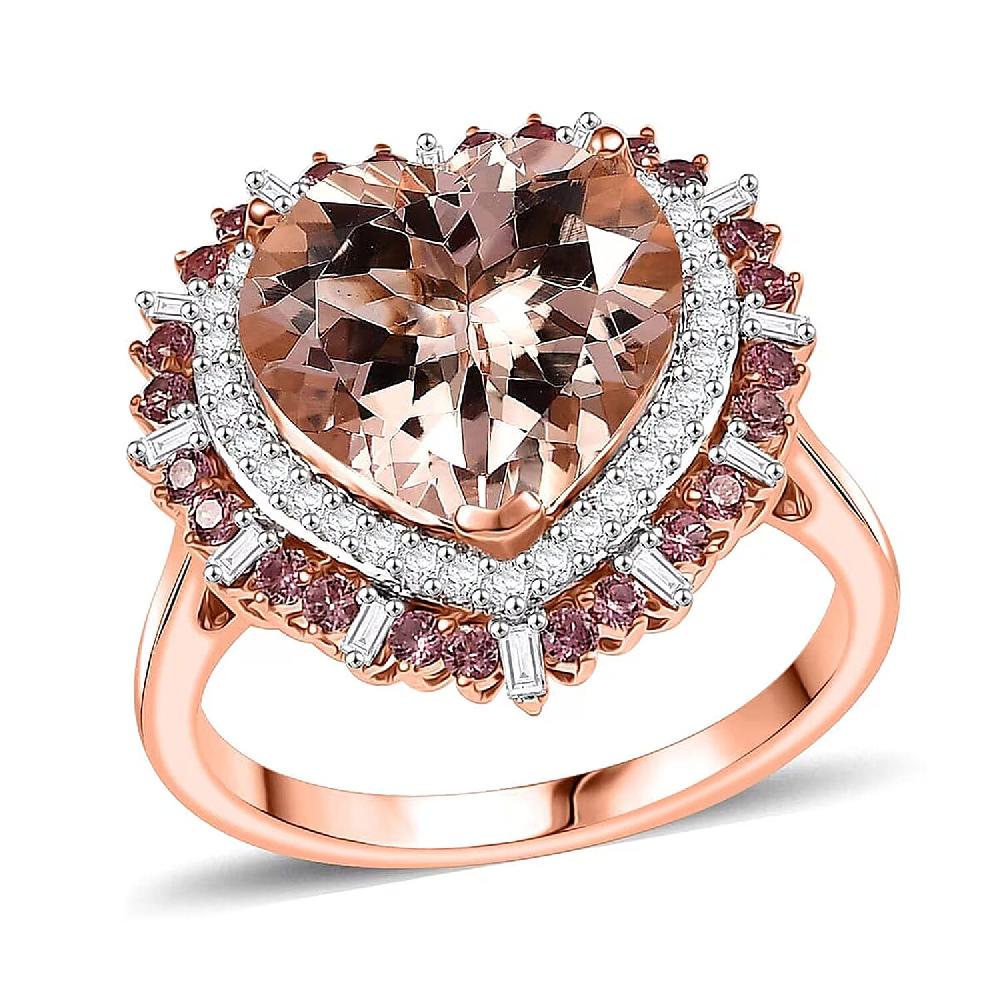 shop lc Luxoro AAA Marropino Morganite Padparadscha Sapphire and Diamond I2 5.90 ctw Radiant Heart Ring in 14K Rose Gold (Size 6.0)