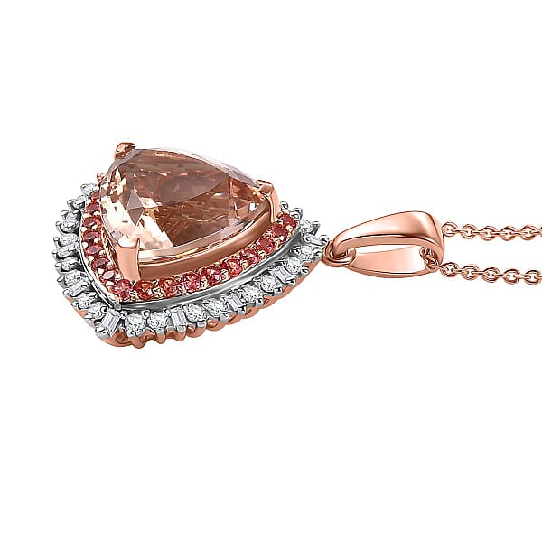 Shop Lc Luxoro AAA Marropino Morganite Padparadscha Sapphire (BT) And Diamond (I2) 6.25 Ctw Pendant Necklace In 14K Rose Gold 20 Inches 5.80 Grams