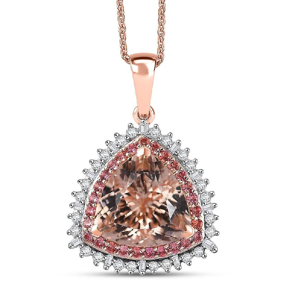shop lc Luxoro AAA Marropino Morganite Padparadscha Sapphire (BT) and Diamond (I2) 6.25 ctw Pendant Necklace in 14K Rose Gold 20 Inches 5.80 Grams