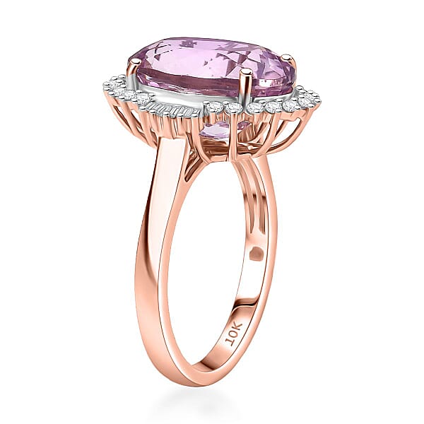 Shop Lc Luxoro AAA Martha Rocha Kunzite And G-H I2 Diamond 7.80 Ctw Twilight Blossom Ring In 10K Rose Gold